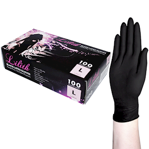 Lilith Salon Latex Gloves, Black, Powder Free, Large, 100/Box Box