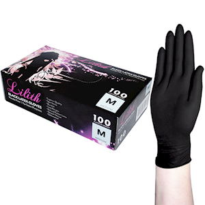Lilith Salon Latex Gloves, Black, Powder Free, Large, 100/Box Box