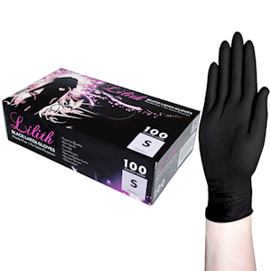 Lilith Salon Latex Gloves, Black, Powder Free, Large, 100/Box Box