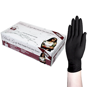 Black Grip Thick Heavy Duty Biodegradable Latex Gloves, Powder Free, Large, Black, 100/Box Box