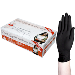 Black Grip Thick Heavy Duty Biodegradable Latex Gloves, Powder Free, Large, Black, 100/Box Box