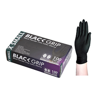 Black Grip Thick Heavy Duty Latex Gloves, Textured Polymer Coated, Tactile Grip, Powder Free, Extra Small, Black, 100/Box