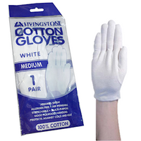 Livingstone Cotton Gloves, Latex Free, Large, White, In Retail Pack, Each Pair Pair