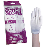 Livingstone Cotton Gloves, Latex Free, Large, White, In Retail Pack, Each Pair Pair