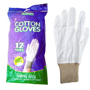 Universal Choice Cotton Gloves Interlock with Knitted Wrist Cuff, Women's Size, Medium, 12 Pairs/Bag Bag
