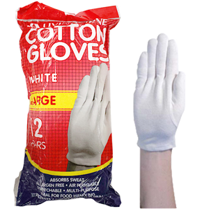 Livingstone Cotton Gloves, Large, White, 12 Pairs/Bag, 480 Pairs/Carton Carton