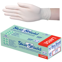 Skin Shield Latex Examination Gloves, Powder Free, AS/NZ, Biodegradable, Polymer Coated, Textured, HACCP, Large, Cream, 100/Box Box