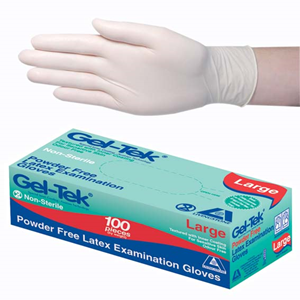 Geltek 40 YEAR ANNIV PROMO Latex Examination Gloves, Powder Free, AS/NZ, Biodegradable, Polymer Coated, Textured, Large, Cream, 100/Box Box