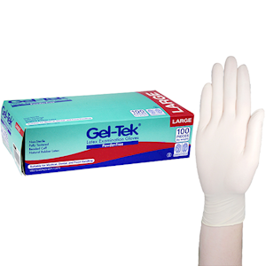 Geltek Latex Examination Gloves, Powder Free, AS/NZ, Biodegradable, Polymer Coated, Textured, Non-Sterile, Large, Cream, 100/Box Box