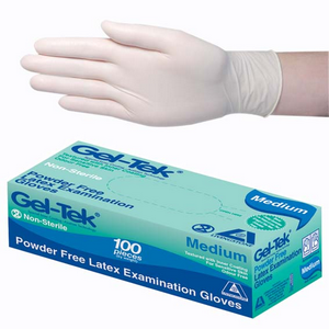 Geltek FTU FIRST TIME USER PROMO Latex Exam Gloves Powder Free AS/NZ Biodegradable Polymer Coated Textured Cream Medium 100/Bx, 1000/Ctn Carton