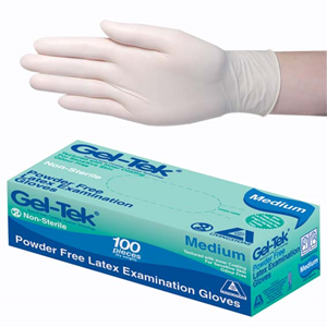 Geltek 40 YEAR ANNIV PROMO Latex Examination Gloves, Powder Free, AS/NZ, Biodegradable, Polymer Coated, Textured, Medium, Cream, 100/Box Box