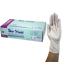 Skin Shield Latex Examination Gloves, Powder Free, AS/NZ, Biodegradable, Polymer Coated, Textured, HACCP, Large, Cream, 100/Box Box