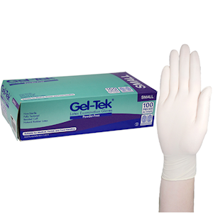 Geltek Latex Examination Gloves, Powder Free, AS/NZ, Biodegradable, Polymer Coated, Textured, Non-Sterile, Large, Cream, 100/Box Box