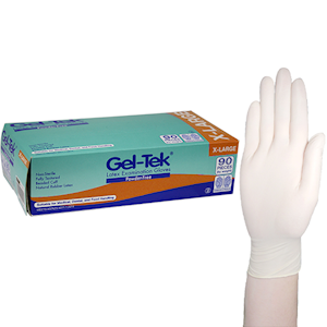 Geltek Latex Examination Gloves, Powder Free, AS/NZ, Biodegradable, Polymer Coated, Textured, Non-Sterile, Large, Cream, 100/Box Box