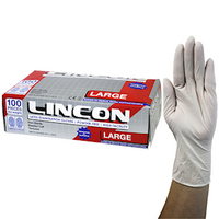 Lincon Biodegradable Latex Examination Gloves, AS NZ Standard, Powder Free, Large, Cream Colour, 100/Box Box