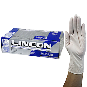 Lincon Biodegradable Latex Examination Gloves, AS NZ Standard, Powder Free, Large, Cream Colour, 100/Box Box