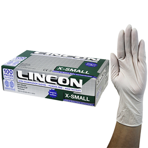 Lincon Biodegradable Latex Examination Gloves, AS NZ Standard, Powder Free, Large, Cream Colour, 100/Box Box