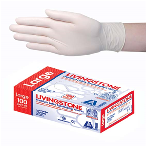 Livingstone Biodegradable Latex Examination Gloves, ASTM, Low Powder, Large, Blue Colour, 100/Box Box