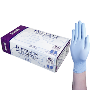 Livingstone Biodegradable Latex Examination Gloves, ASTM, Low Powder, Large, Blue Colour, 100/Box Box