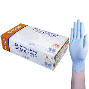 Livingstone Biodegradable Latex Examination Gloves, ASTM, Low Powder, Large, Blue Colour, 100/Box Box