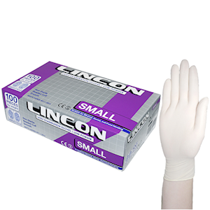 Out of Date Lincon Latex Examination Gloves, AS/NZ, Low Powder, 6.0g, Medium, Cream Colour, HACCP, 100/Box Discounted, While Stocks last
