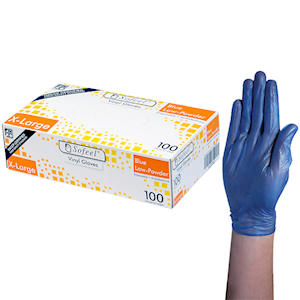 Sofeel Vinyl Gloves, Recyclable, 5.0g, Low Powder, Large, Blue, HACCP Grade, 100/Box Box