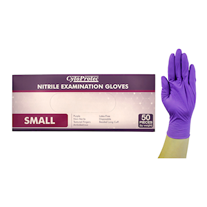 CytoProtec Extra Thick Nitrile Examination Gloves, Powder Free, Small, Purple, Long Cuff, 50 Pieces/Box Box