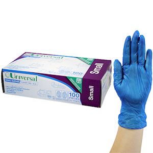 Universal Vinyl Gloves, Recyclable, 5.5g, Powder Free, Large, Blue, HACCP Grade, 100/Box Box