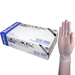 Lincon Vinyl Gloves, Recyclable, 5.5g, Powder Free, Large, Clear, HACCP Grade, 100/Box Box