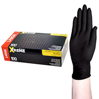 Livingstone Xtreme Thick Heavy Duty Nitrile Gloves, Powder Free, EN374, Large, Black, 100/Box Box