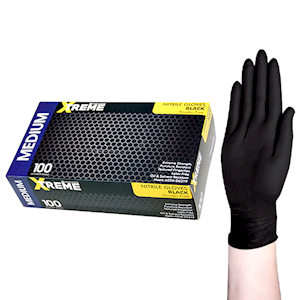 Livingstone Xtreme Thick Heavy Duty Nitrile Gloves, Powder Free, EN374, Large, Black, 100/Box Box