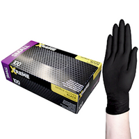 Livingstone Xtreme Thick Heavy Duty Nitrile Gloves, Powder Free, EN374, Large, Black, 100/Box Box