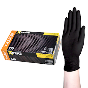 Livingstone Xtreme Thick Heavy Duty Nitrile Gloves, Powder Free, EN374, Large, Black, 100/Box Box