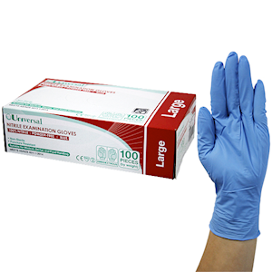 Universal Nitrile Examination Gloves, AS NZ Standard, Powder Free, EN374, Large, Blue Colour, HACCP Grade, 100/Box Box