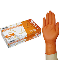 Safeplus Thick Nitrile Gloves, 245mm Cuff, Heavy Duty, Powder Free, EN374, Large, Orange Colour, 100/Box Box