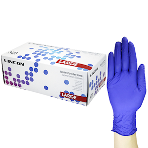 Lincon Nitrile Gloves Examination, Powder Free, EN374, Non Sterile, Large, Cobalt Blue Colour, 300/Box Box