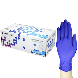 Lincon Nitrile Gloves Examination, Powder Free, EN374, Non Sterile, Large, Cobalt Blue Colour, 300/Box Box