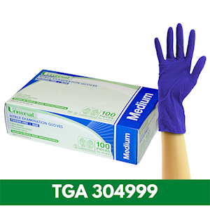 Universal Nitrile Examination Gloves, AS NZ Standard, Powder Free, EN374, Large, Blue Colour, HACCP Grade, 100/Box Box