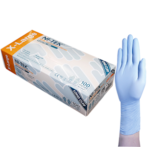 Ni-Tek Nitrile Examination Gloves, Long Cuff 300mm, AS/NZ Standard, Powder Free, EN374, Large, Blue, HACCP Grade, 100/Box Box