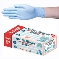 Ni-Tek Nitrile Premium Examination Gloves, AS NZ Standard, Powder Free, EN374, Large, Blue, HACCP Grade, 100/Box Box