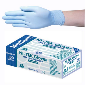 Ni-Tek Nitrile Premium Examination Gloves, AS NZ Standard, Powder Free, EN374, Large, Blue, HACCP Grade, 100/Box Box