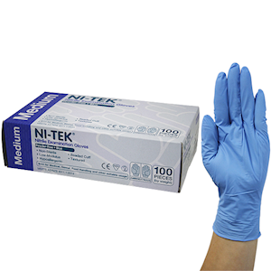 Ni-Tek Nitrile Premium Gloves, AS NZ Standard, Powder Free, EN374, Large, Blue Colour, HACCP Grade, 100/Box Box