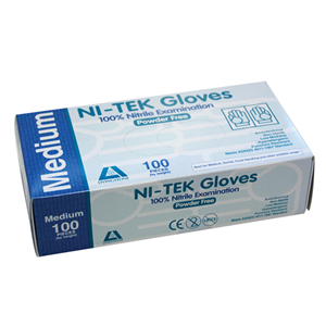 Ni-Tek Nitrile Premium Examination Gloves, AS NZ Standard, Powder Free, EN374, Large, Blue, HACCP Grade, 100/Box Box