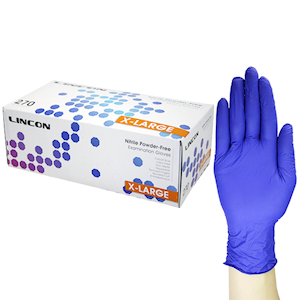 Lincon Nitrile Gloves Examination, Powder Free, EN374, Non Sterile, Large, Cobalt Blue Colour, 300/Box Box
