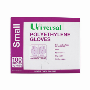 Universal Disposable Polyethylene Gloves, Large, Recyclable, Latex Free, Clear, 100/Pack Pack
