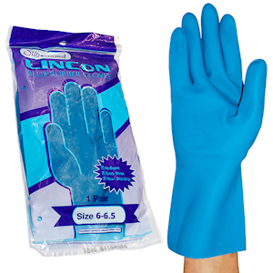 Lincon Silverlined Natural Rubber Gloves, with Silver Lining, Biodegradable, Medium weight, Size 6-6.5, Blue, Unscented, HACCP Grade, Pair Pair