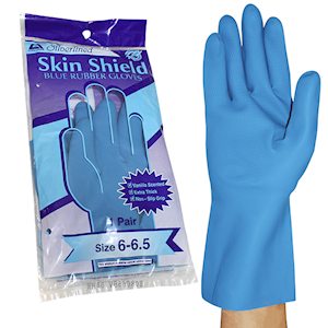 Skin Shield Silver Lined Natural Rubber Gloves, Biodegradable, Size 6.5, Blue, Vanilla Scent, Extra Thick, HACCP Grade, 1 Pair/Pack Pair