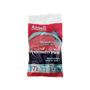 Ansell Silver Lined Natural Rubber Gloves, Biodegradable, Size 6.5, Pink, 1 Pair (144) Pair