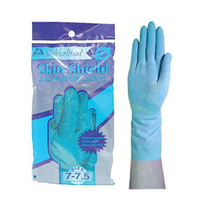 Skin Shield Silver Lined Natural Rubber Gloves, Biodegradable, Size 6.5, Blue, Vanilla Scent, Extra Thick, HACCP Grade, 1 Pair/Pack Pair