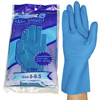 Skin Shield Silver Lined Natural Rubber Gloves, Biodegradable, Size 6.5, Blue, Vanilla Scent, Extra Thick, HACCP Grade, 1 Pair/Pack Pair